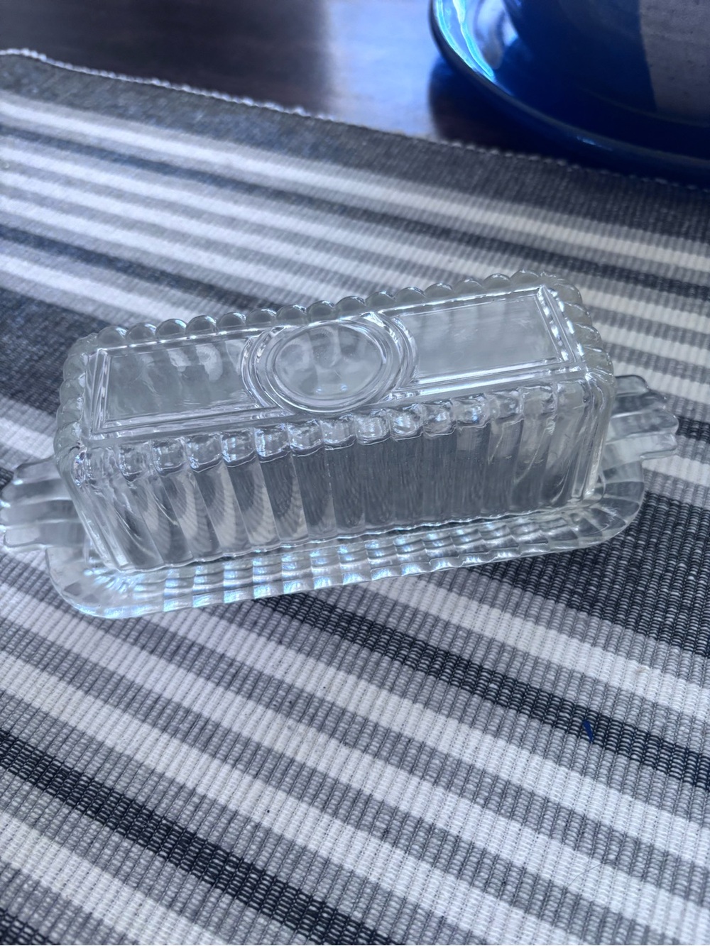 Clear Glass Covered Butter Dish - Classic Ribbed Design